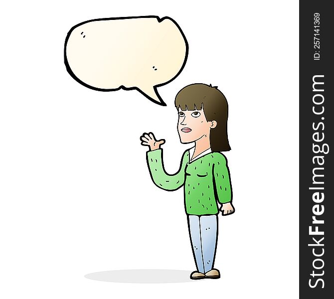 cartoon woman explaining with speech bubble