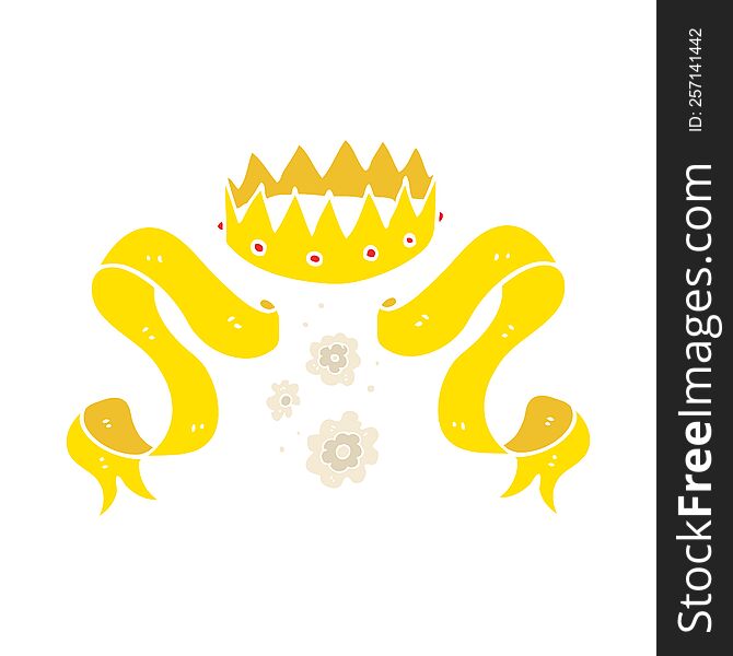 Flat Color Illustration Of A Cartoon Crown And Scroll