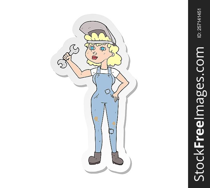 sticker of a cartoon woman with spanner
