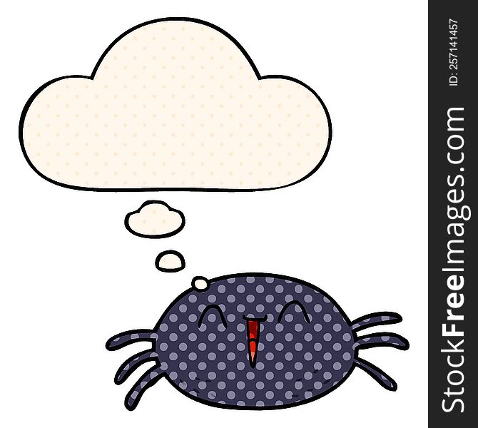 cartoon spider with thought bubble in comic book style