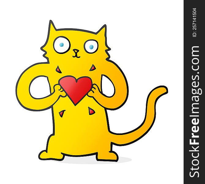 Cartoon Cat With Love Heart