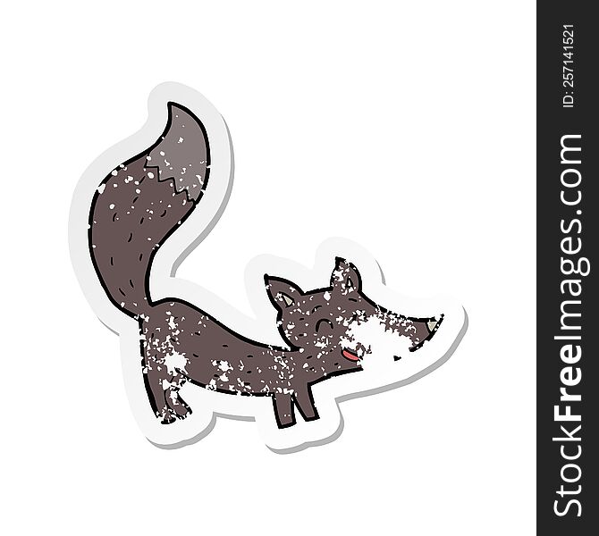 Retro Distressed Sticker Of A Cartoon Little Wolf Cub