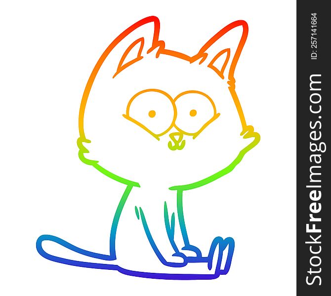 rainbow gradient line drawing of a cartoon cat sitting