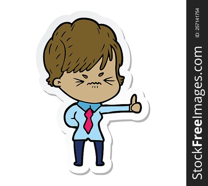 sticker of a cartoon frustrated woman