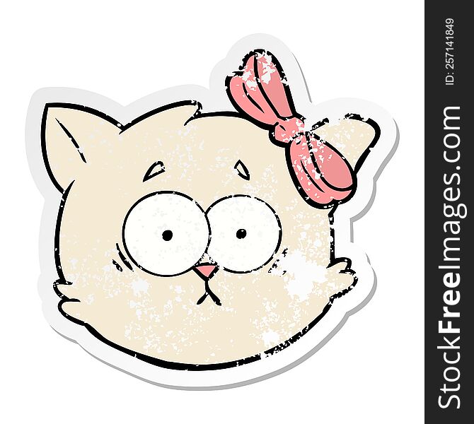 distressed sticker of a worried cartoon cat face