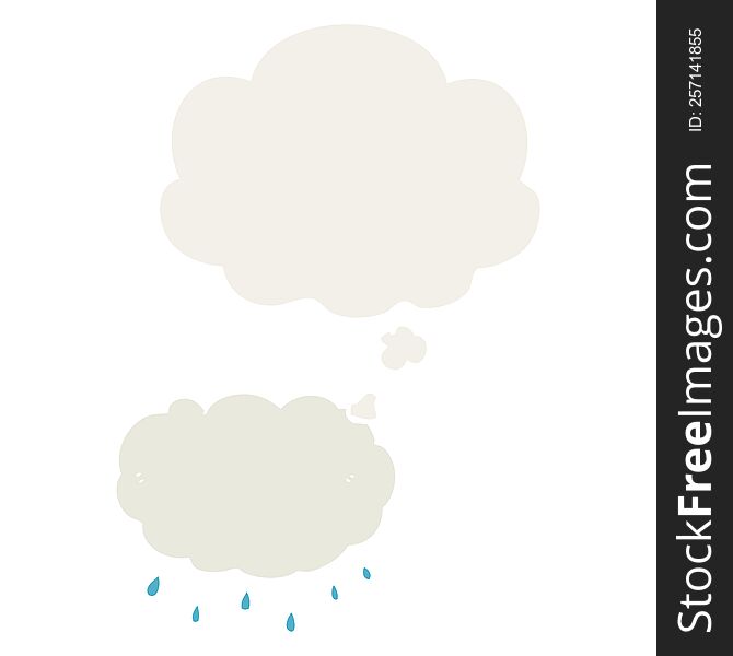 Cartoon Rain Cloud And Thought Bubble In Retro Style