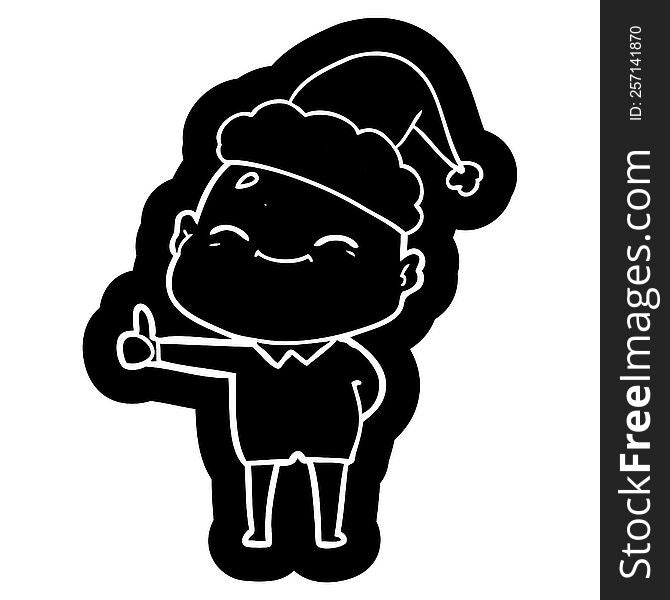 happy quirky cartoon icon of a bald man wearing santa hat