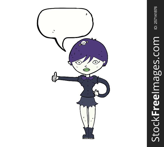 cartoon vampire girl giving thumbs up symbol with speech bubble