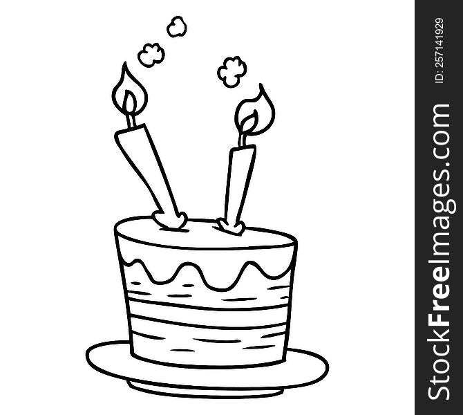 Line Drawing Doodle Of A Birthday Cake