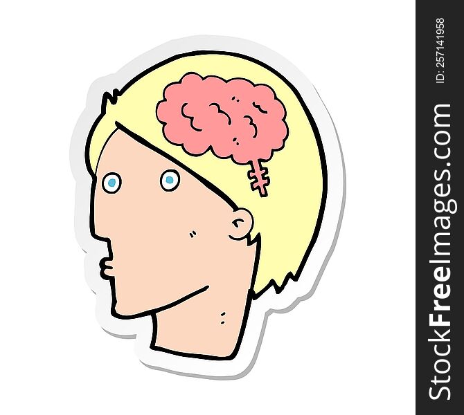 Sticker Of A Cartoon Man With Brain Symbol