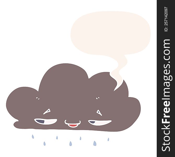 Cartoon Rain Cloud And Speech Bubble In Retro Style