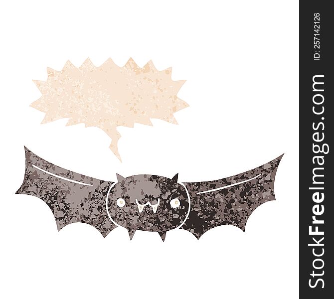 cartoon vampire bat and speech bubble in retro textured style