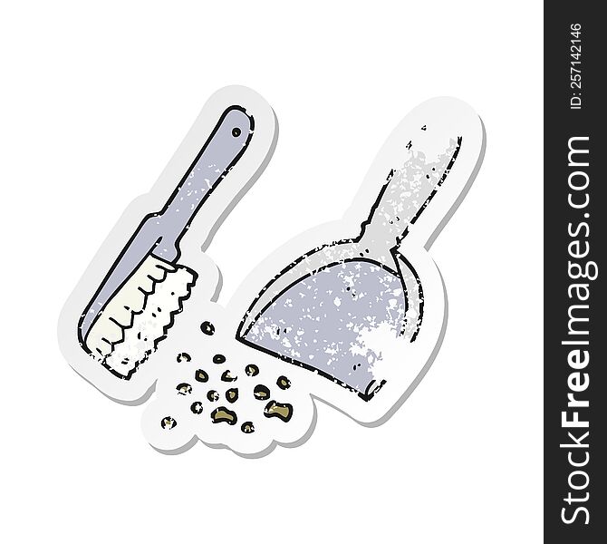 Retro Distressed Sticker Of A Cartoon Dustpan And Brush