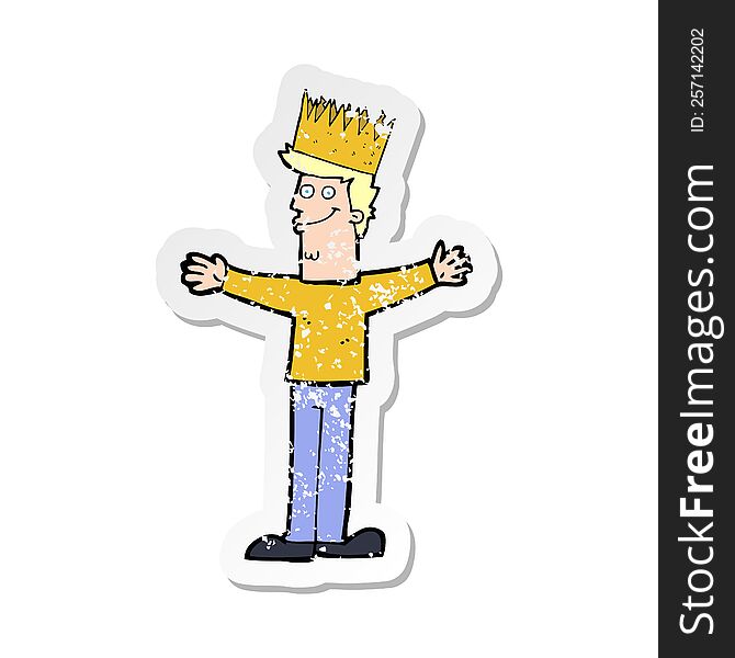 retro distressed sticker of a cartoon man wearing crown