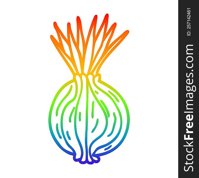 rainbow gradient line drawing of a cartoon sprouting onion