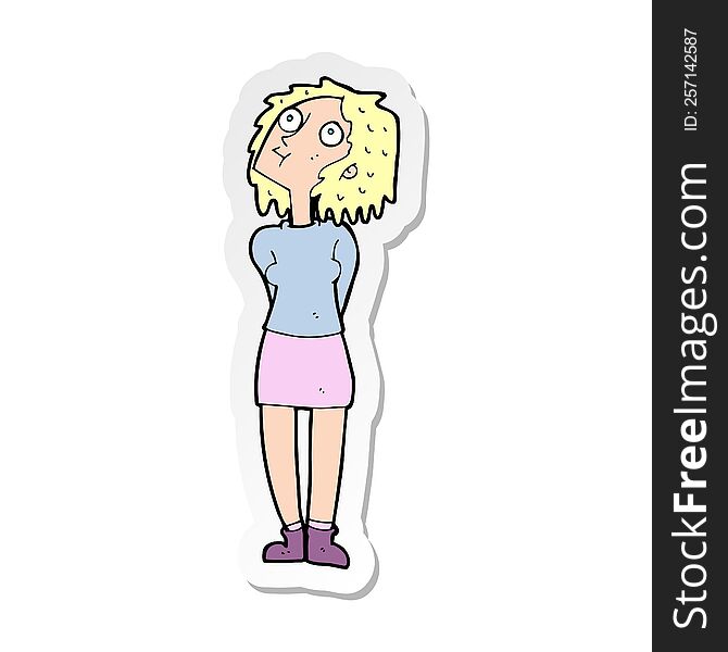 sticker of a cartoon curious woman