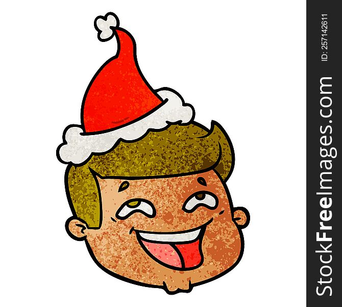 Happy Textured Cartoon Of A Male Face Wearing Santa Hat