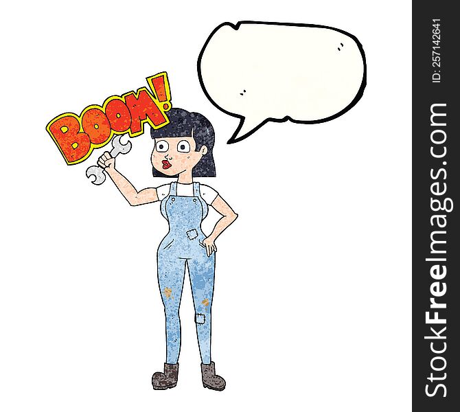 Speech Bubble Textured Cartoon Mechanic Woman