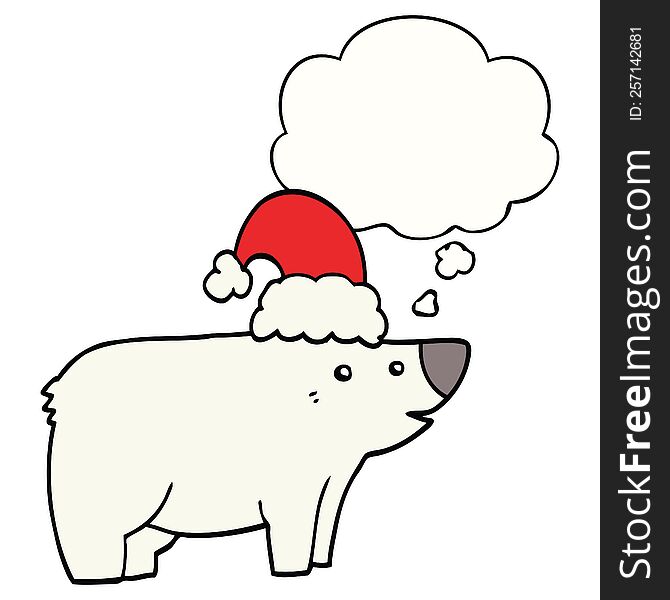 Cartoon Bear Wearing Christmas Hat And Thought Bubble