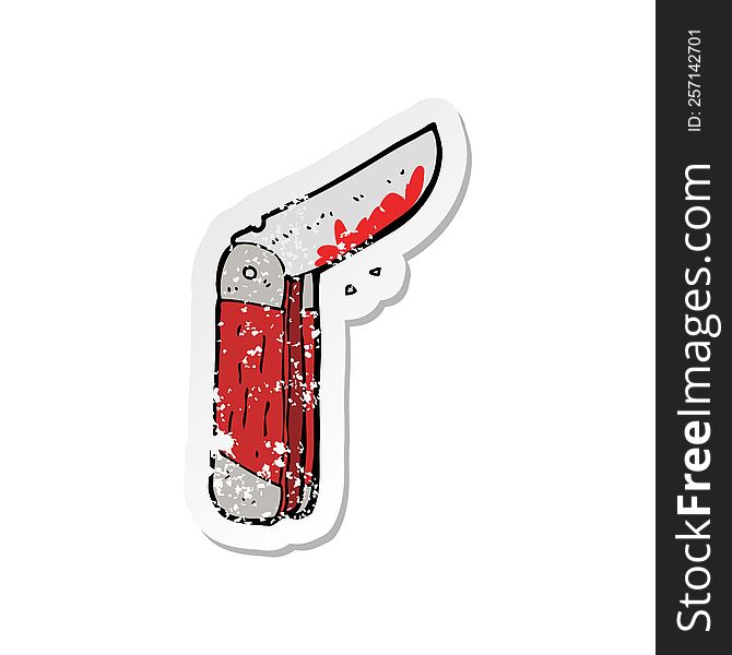 retro distressed sticker of a cartoon bloody folding knife