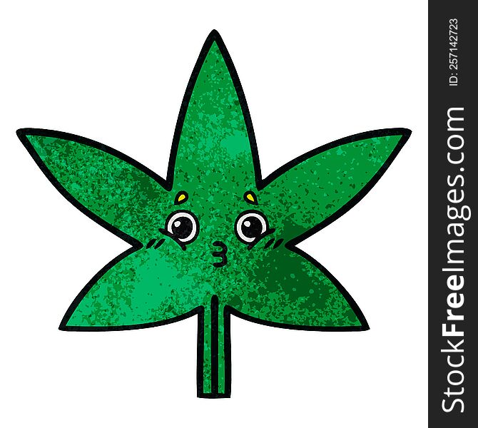 retro grunge texture cartoon of a marijuana leaf