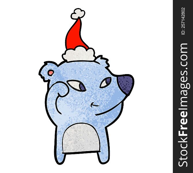 Cute Textured Cartoon Of A Bear Wearing Santa Hat