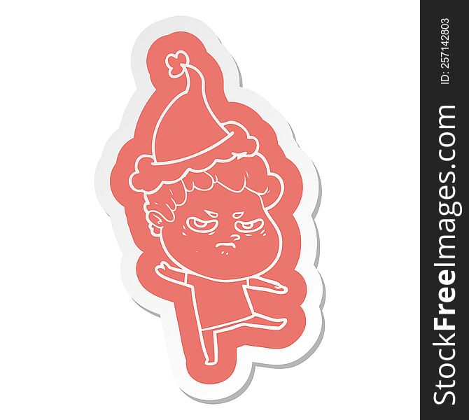 Cartoon  Sticker Of A Angry Man Wearing Santa Hat