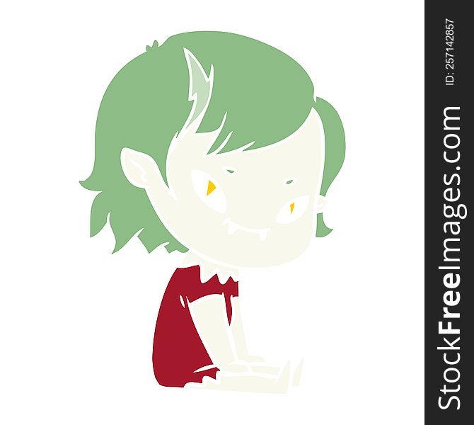 flat color style cartoon friendly vampire girl sat down