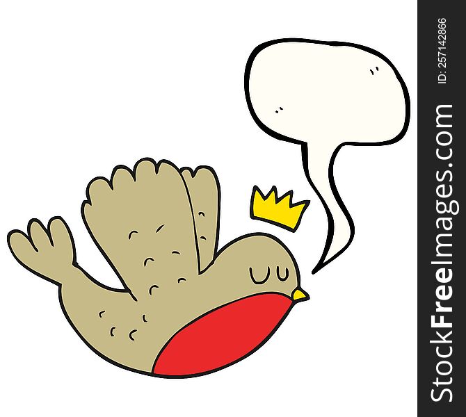 Speech Bubble Cartoon Flying Christmas Robin With Crown