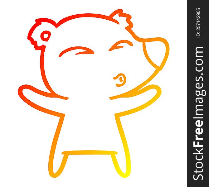 warm gradient line drawing cartoon whistling bear with open arms