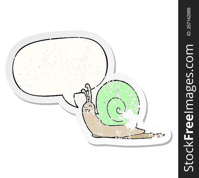 Cartoon Snail And Speech Bubble Distressed Sticker