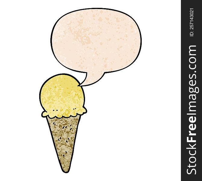 Cartoon Ice Cream And Speech Bubble In Retro Texture Style