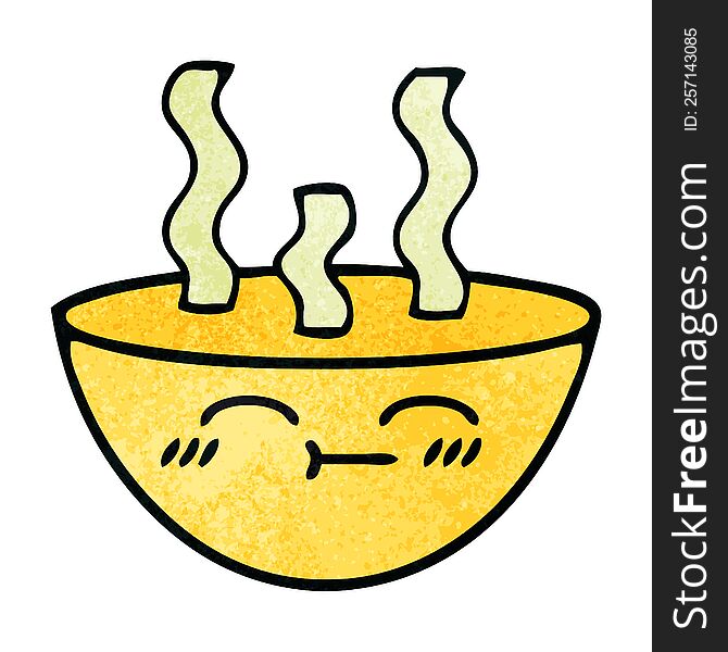 Retro Grunge Texture Cartoon Bowl Of Hot Soup
