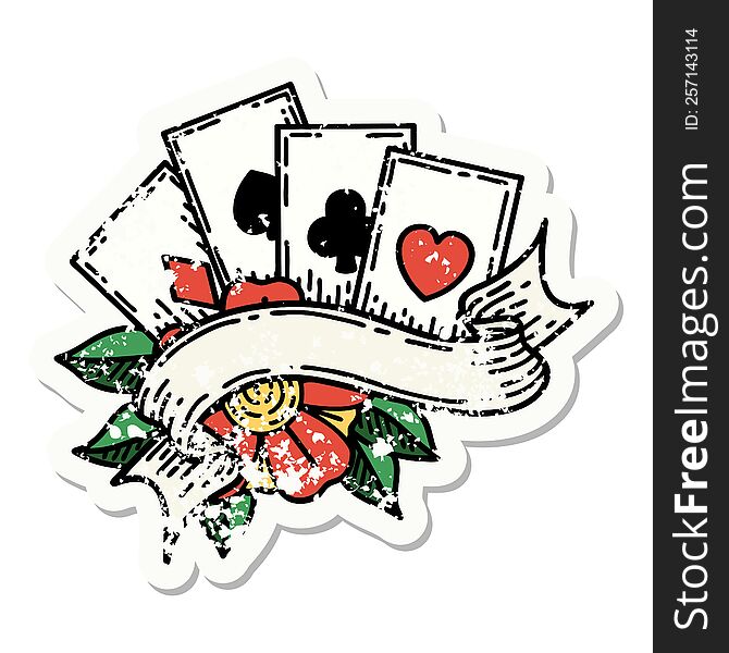 distressed sticker tattoo in traditional style of cards and banner. distressed sticker tattoo in traditional style of cards and banner