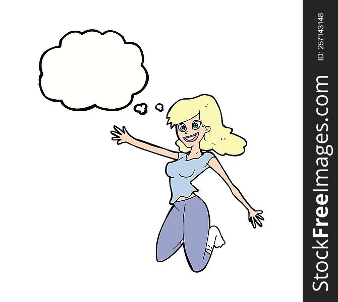 Cartoon Jumping Woman With Thought Bubble