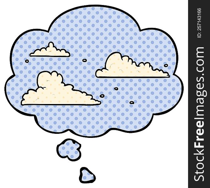 cartoon clouds with thought bubble in comic book style