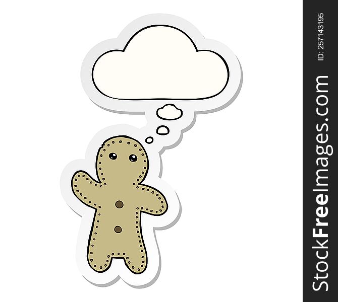 Cartoon Gingerbread Man And Thought Bubble As A Printed Sticker