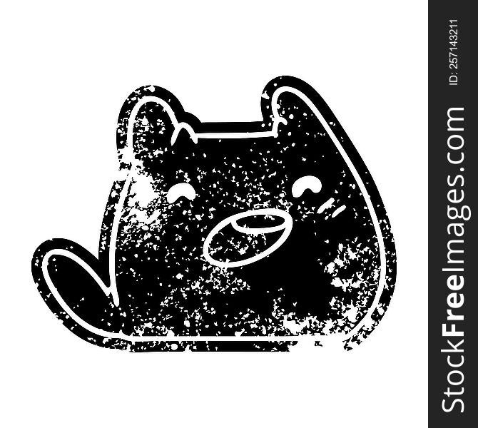 grunge distressed icon of a kawaii cat. grunge distressed icon of a kawaii cat