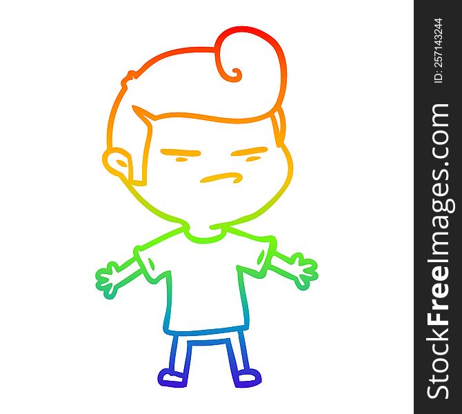 rainbow gradient line drawing of a cartoon cool guy with fashion hair cut