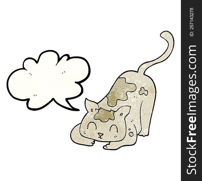 freehand speech bubble textured cartoon cat playing