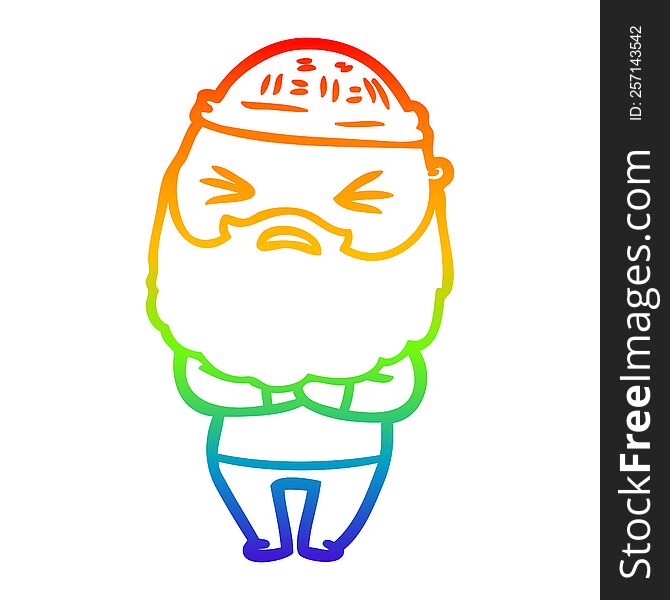 Rainbow Gradient Line Drawing Cartoon Man With Beard