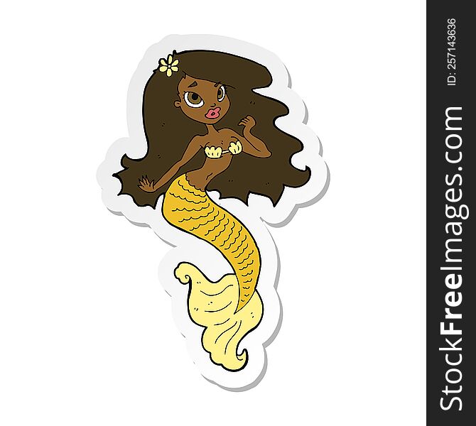 Sticker Of A Cartoon Pretty Mermaid