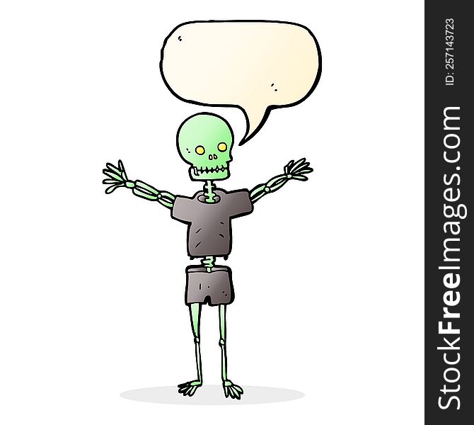 Cartoon Skeleton In Clothes With Speech Bubble