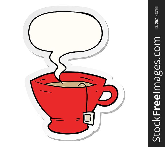 Cartoon Cup Of Tea And Speech Bubble Sticker