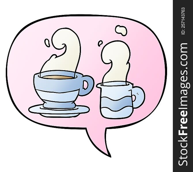 Cartoon Cup Of Coffee And Speech Bubble In Smooth Gradient Style
