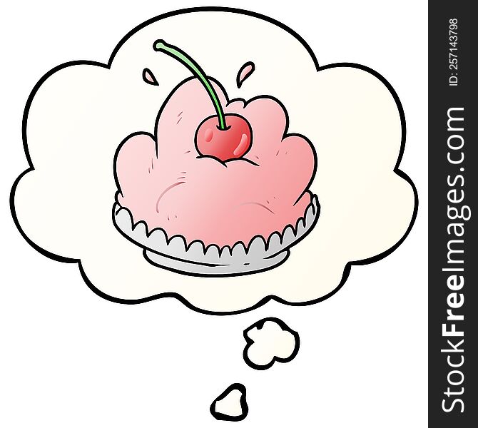 cartoon dessert with thought bubble in smooth gradient style