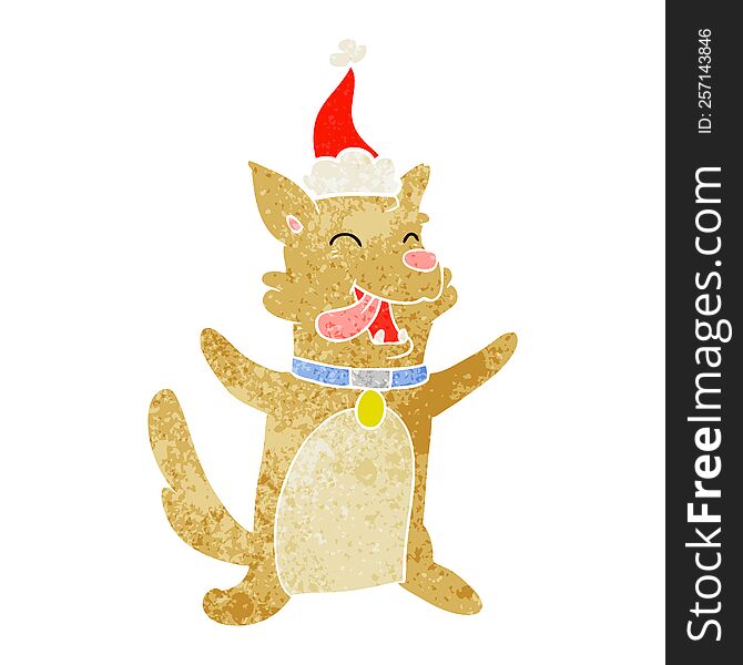 Retro Cartoon Of A Happy Dog Wearing Santa Hat