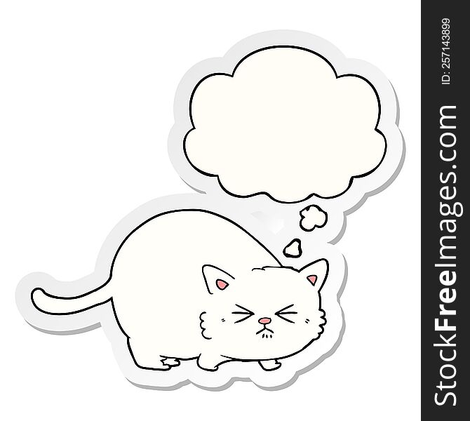 cartoon angry cat with thought bubble as a printed sticker