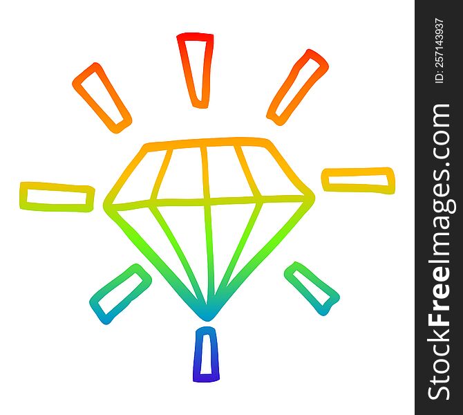 rainbow gradient line drawing of a cartoon tattoo diamond
