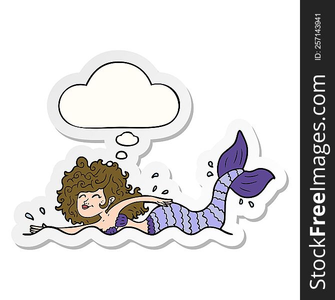 cartoon mermaid with thought bubble as a printed sticker